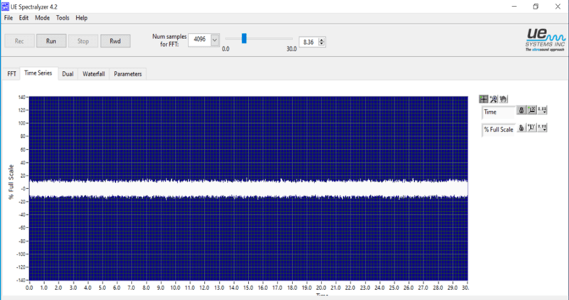 Forme d’onde ne montrant aucun pics ultrasonores anormaux - Logiciel UE-Spectralyzer